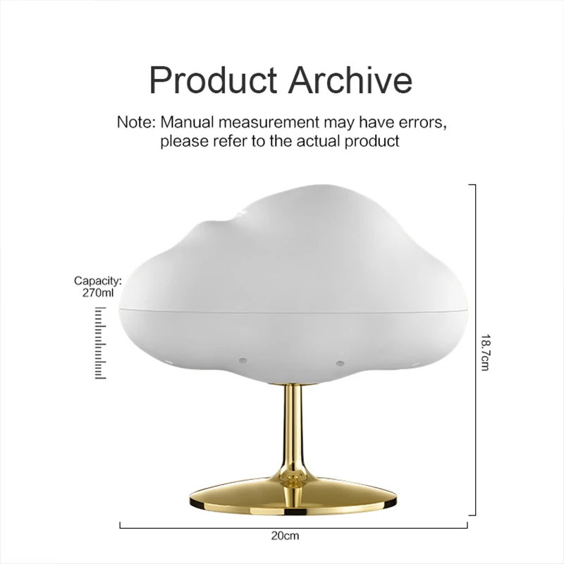 Kinscoter Cloud Aroma Essential Oil Diffuser 270ML USB Air Humidifier with LED Color Night Light for Aromatherapy Spa Home 4