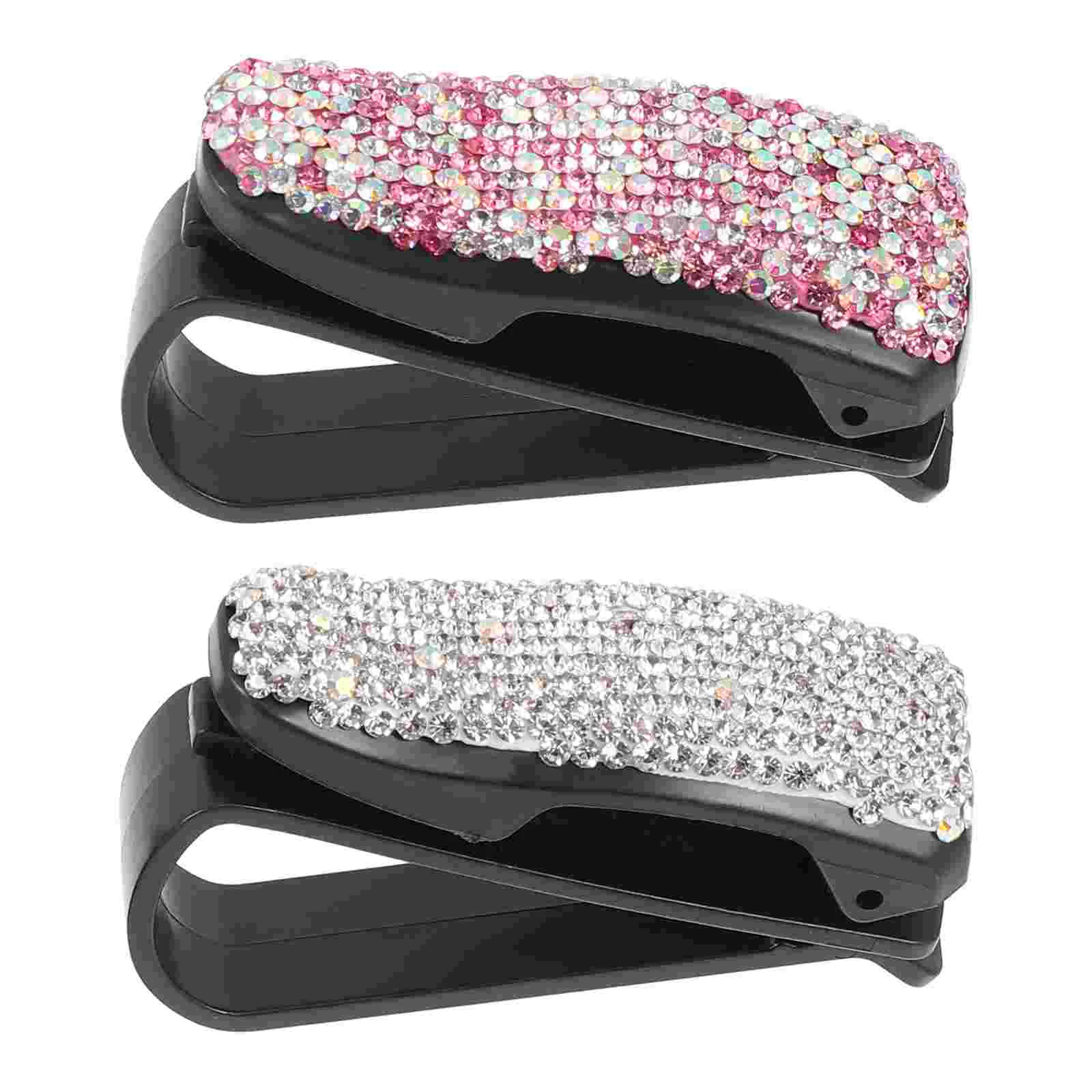 

2 Pcs Glasses Clip Car Eyeglasses Hanger Holders Sunglasses Rhinestones Visor Clamps