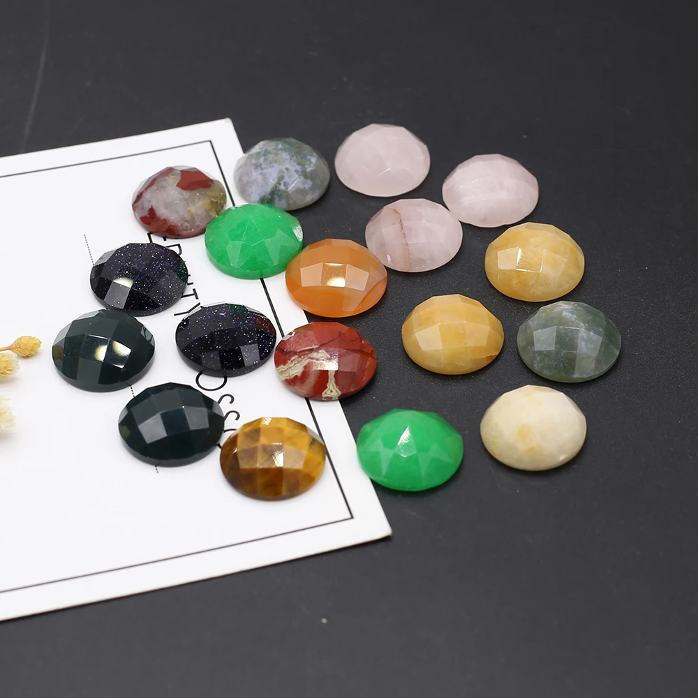 

5PCS Wholesale random colors Round Natural Tiger Eye Faceted Cabochon Loose Beads for Jewelry Making Ring Accessories 16x16mm