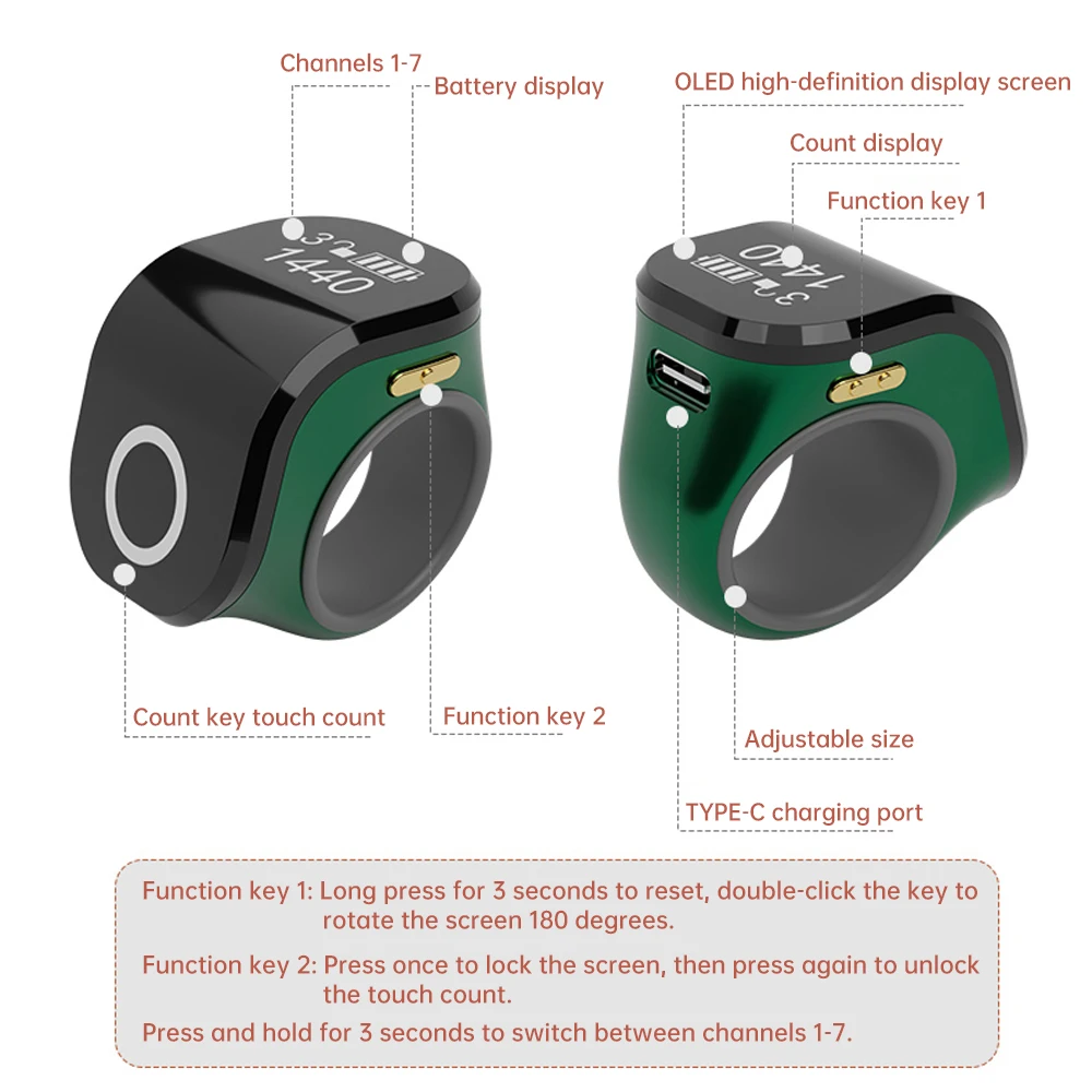 Smart Tasbih Tally Digital Counter for Muslims Tasbeeh Zikr Ring Time Reminder for Learning Timer 3