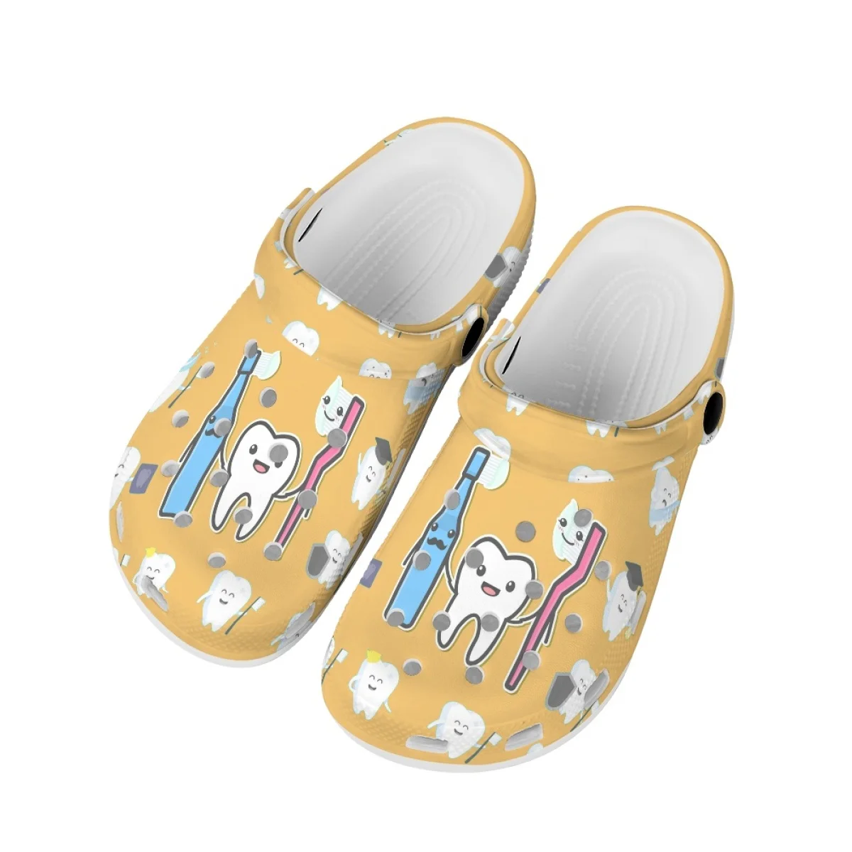 Cartoon Teeth Print Fashion Sandals Female Dental Nursing Shoes Flat Cozy Non-slip Heel Strap Slippers Garden Shoes Summer New