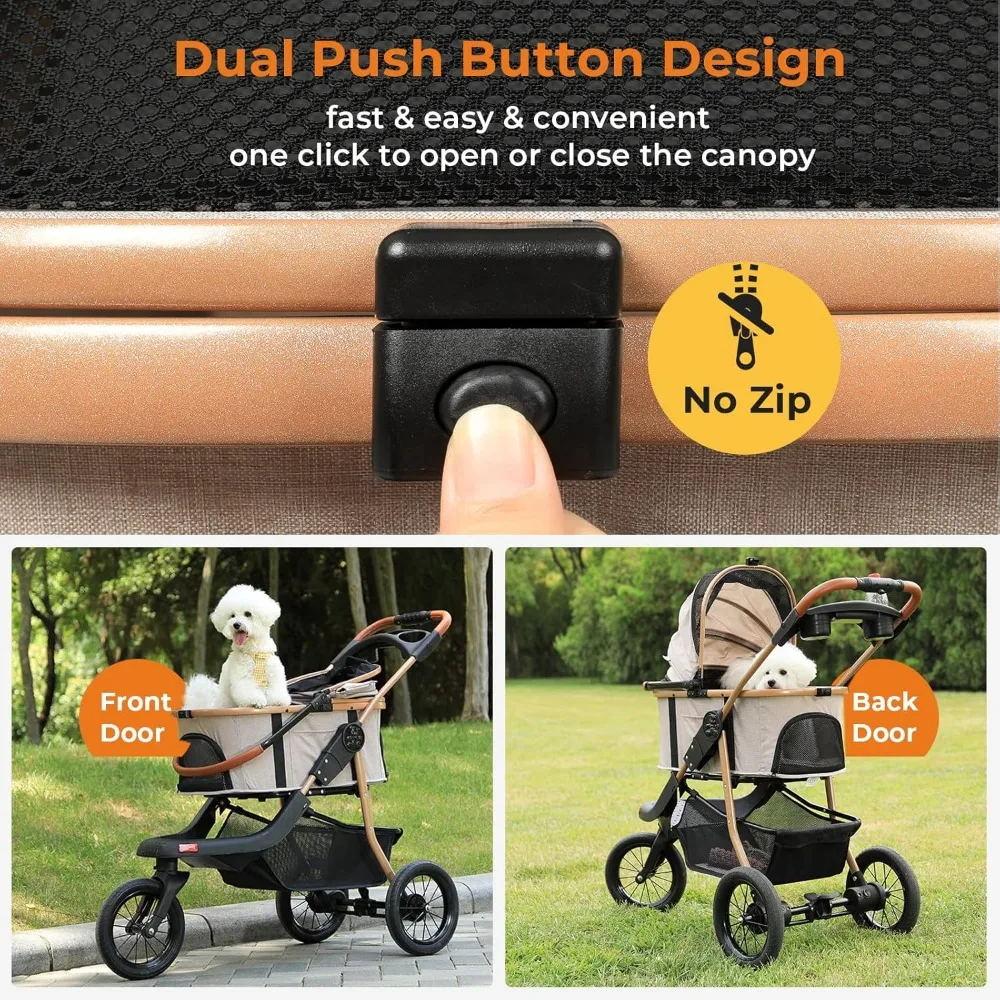MSmask Pet Stroller, Premium 3-in-1 Large Dog Stroller for Cats/Dogs with Detachable Carrier, Zipperless Dual Entry, Foldable
