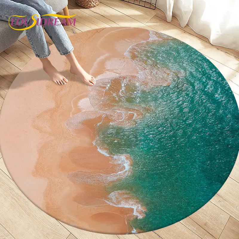 ラグ・カーペット round beach rug Cobblestone Beach Sand Ocean View Area Rug,round Carpet Rug