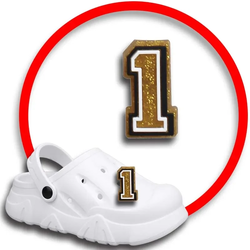

1 шт. булавки для Crocs, шармы, аксессуары для обуви, украшение с золотым номером, джинсы, женские сандалии, пряжка, Детские сувениры, мужские значки