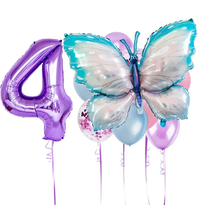 

Disney cartoon blue-purple butterfly modeling children's birthday party balloon group decoration
