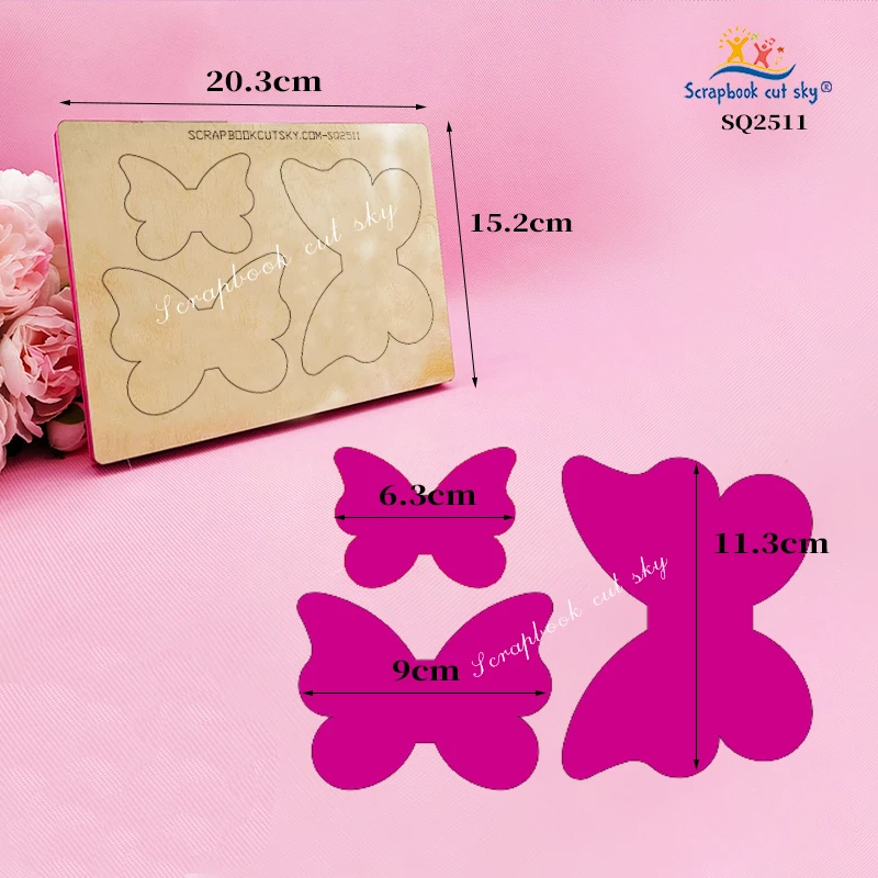 

ScrapbookCutSky-SQ2511 Three butterflies Wooden Cutting Knife Die, Used with the Machine