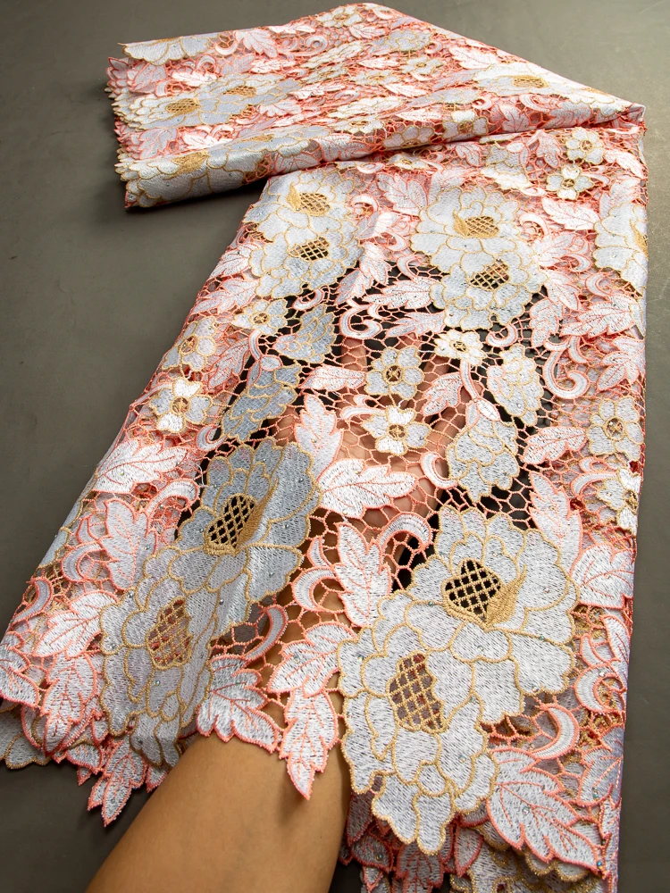 African Guipure Cord Lace Fabric Nigerian Stones Water Soluble Lace Fabric Sewing Women Dresses lace fabric