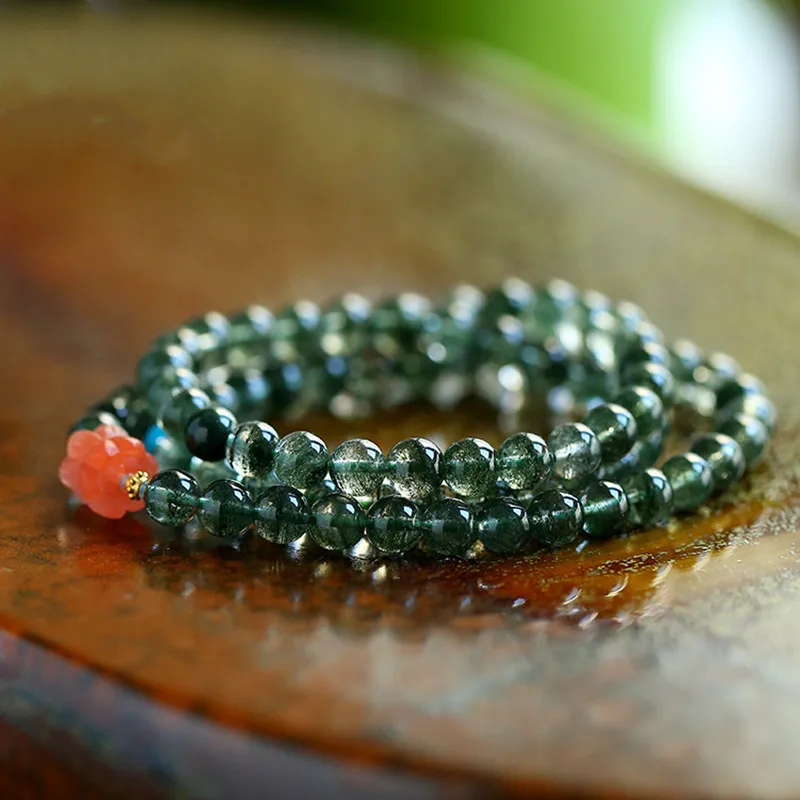 

Green Phantom Quartz Crystal 6.5mm Multi-Circle Bracelet