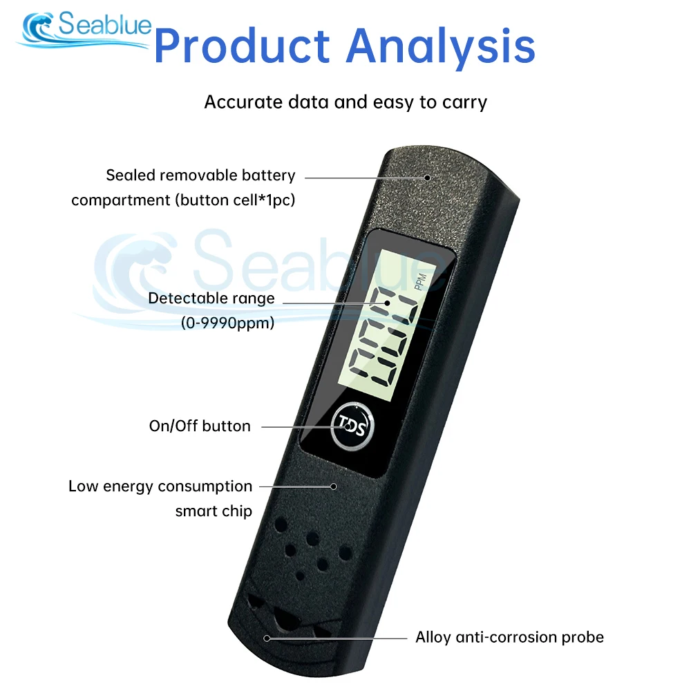 TDS Meter Digital Water Tester 0-9990ppm Drinking Water Quality Analyzer Monitor Filter Rapid Test Aquarium Hydroponics Pools