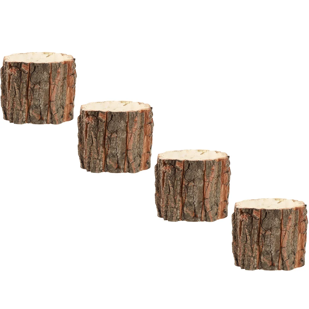 

4Pcs Wood Bark Planter Wood Flower Pot Decorative Rustic Flower Plant Pot Container