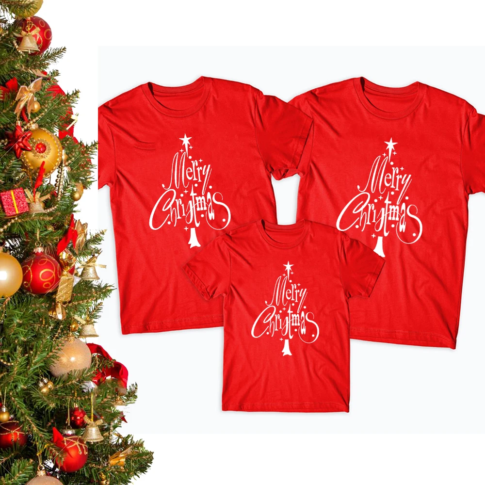 thumbnail image 2 of 1 pieza de camiseta de manga corta con diseño de árbol de Navidad para la familia, ropa roja a juego, camisetas para papá, mamá y niños, camisetas de moda navideña 2020, camisetas, 2 of 5