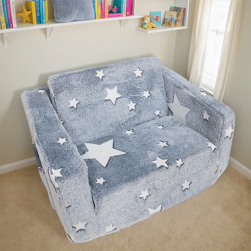 2-in-1 Folding Cute and Lazy Sofa Night Luminous Bath Chairs Children Armchair Infant Baby Girl Boys Practice Sitting Bath Stool 2