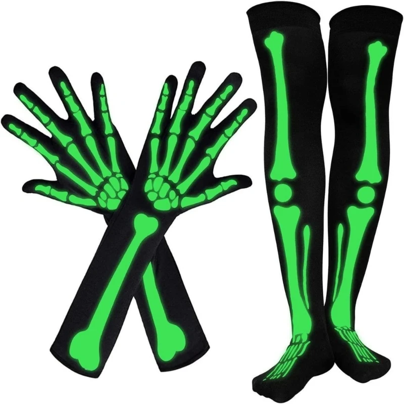 Cosplay Gloves Glowing Skeleton Stocking Set For Halloween Party