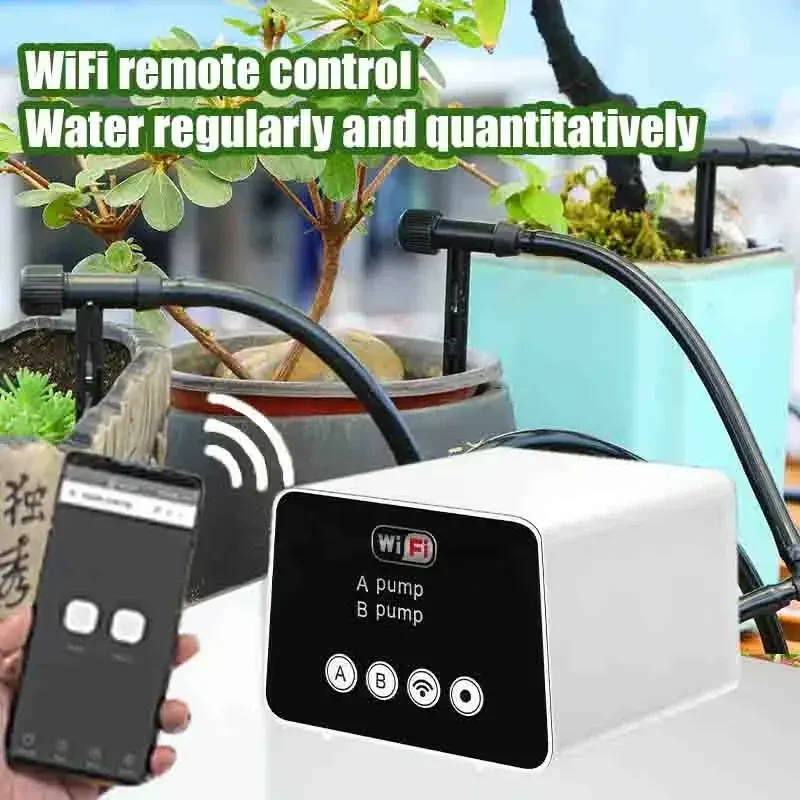 Dispositivo de riego WIFI inteligente, doble bomba, temporizador de riego por goteo ajustable automático, controlador Wifi para jardín