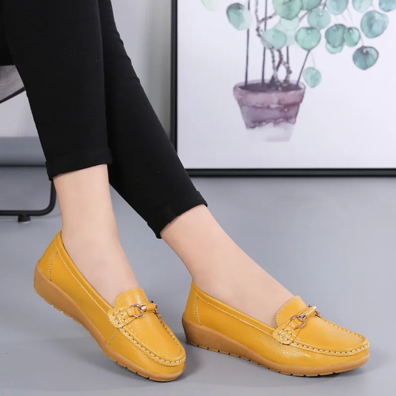 New Big Sizes Genuine leather Soft Casual Metal Shoes For Women Flat Platform Chaussure Femme Ladies Trainers Zapatos Mujer