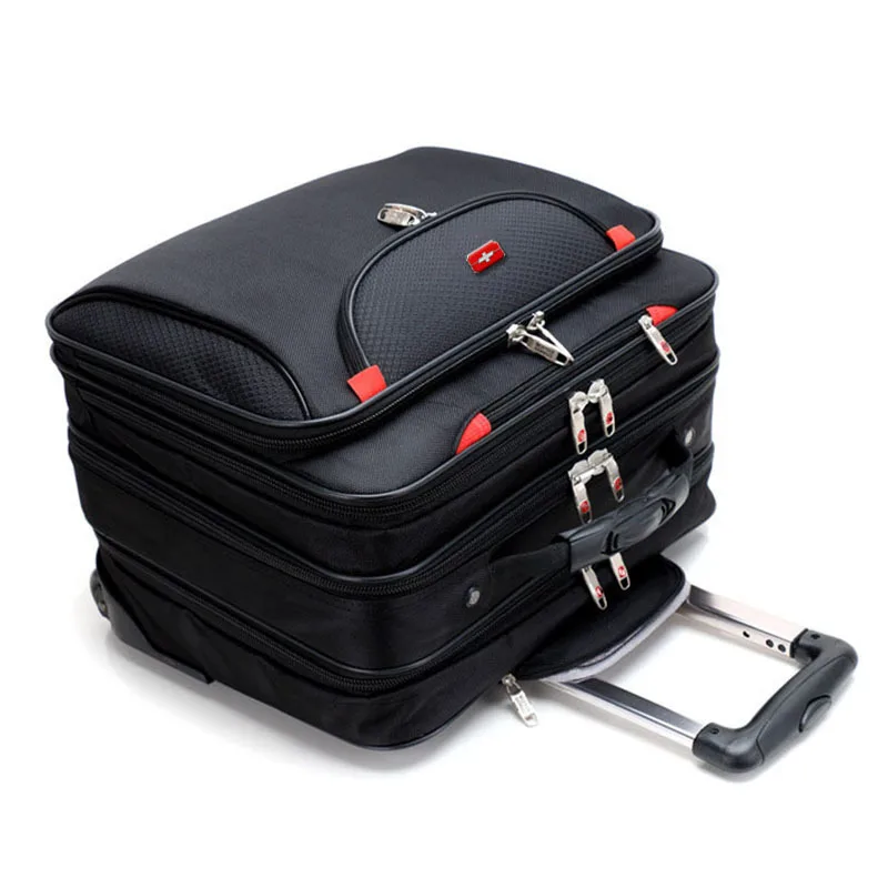 2023-new-nylon-dark-black-men-women-telescopic-pull-rod-travel-suitcase-18-inches-luggage-with-spinner