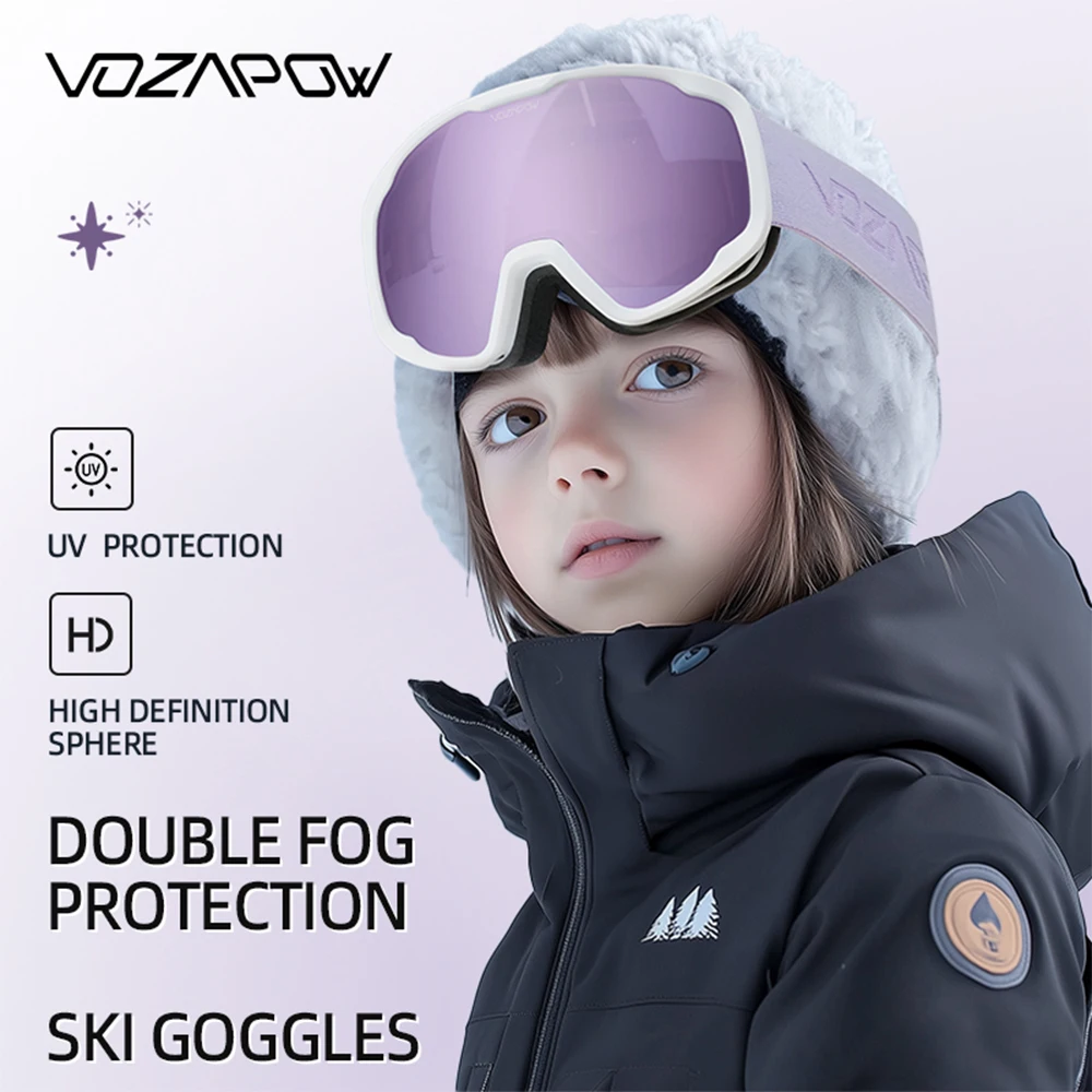 Vozapow Kids Ski Goggles Double Layer Impact Resistance Anti Fog Skiing Mask HD Snowboard Eyewear UV400 Children Snow Sunglasses 4