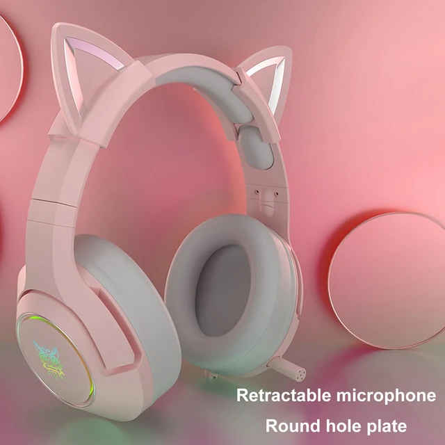 Casque de jeu avec microphone, Demon Cute Cat Ear, réduction du bruit,  rose, noir, 7.1, adapté pour PC Switch, PS4, Xbox, nouveau