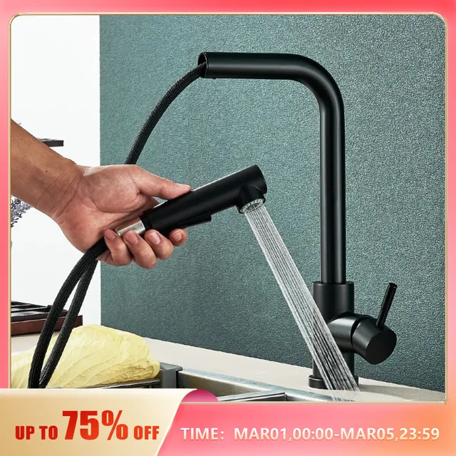78% 할인된 블랙 풀 아웃 주방 수도꼭지로 주방에 스타일과 기능성 더하기
