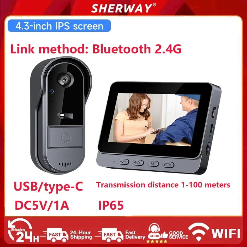 Wireless doorbell 1080P waterproof 4.3-inch IPS screen Infrared Night vision 2.4G camera For Family Apartment M15S