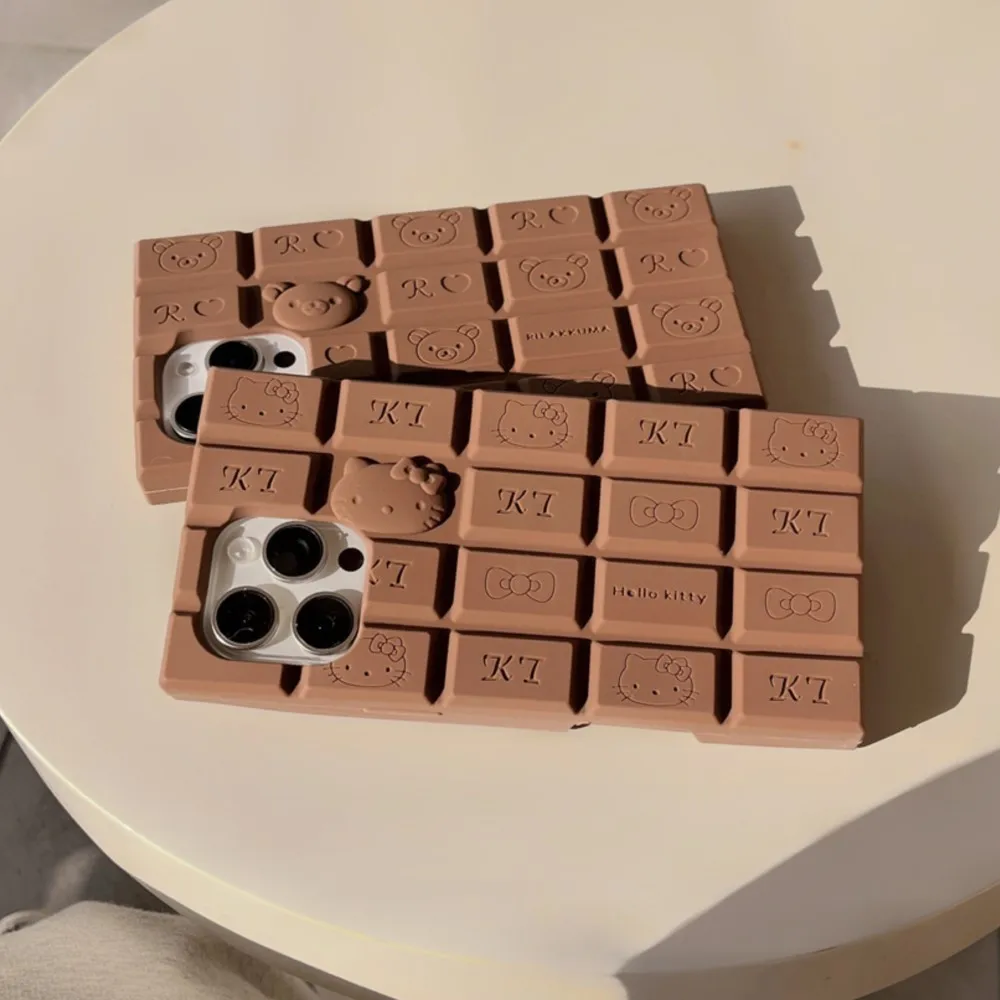 Cute Simulation 3D Cartoon Chocolate Hello Kitty Rilakkuma Soft Silicone Phone Case For 16 Pro Max 15 14 13 12 11 Pro Max