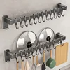 Kitchen Storage Rack Non-perforated shelves Wall Mounted with Movable hook Spoon Holder Organizer Kitchen Utensil Accessories 1