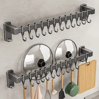 Kitchen Storage Rack Non-perforated shelves Wall Mounted with Movable hook Spoon Holder Organizer Kitchen Utensil Accessories 1