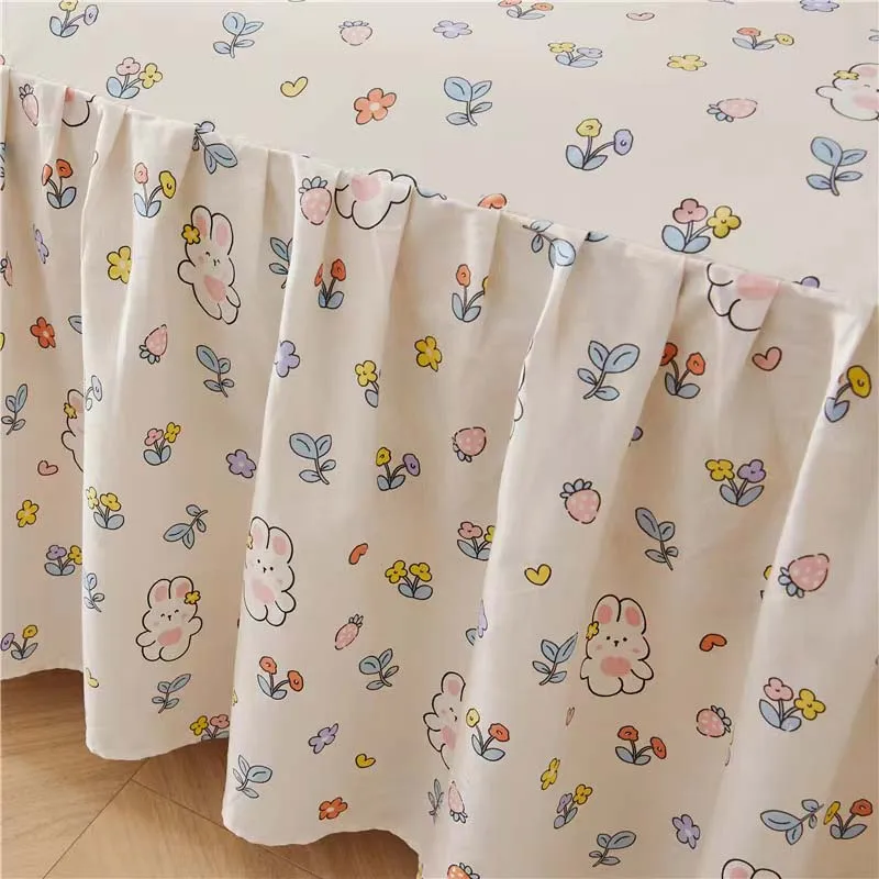 3pcs set Floral Printed Soft Bed Skirt Cotton Bedspread Princess High Quality Pure Cotton Non-slip Bed Cover