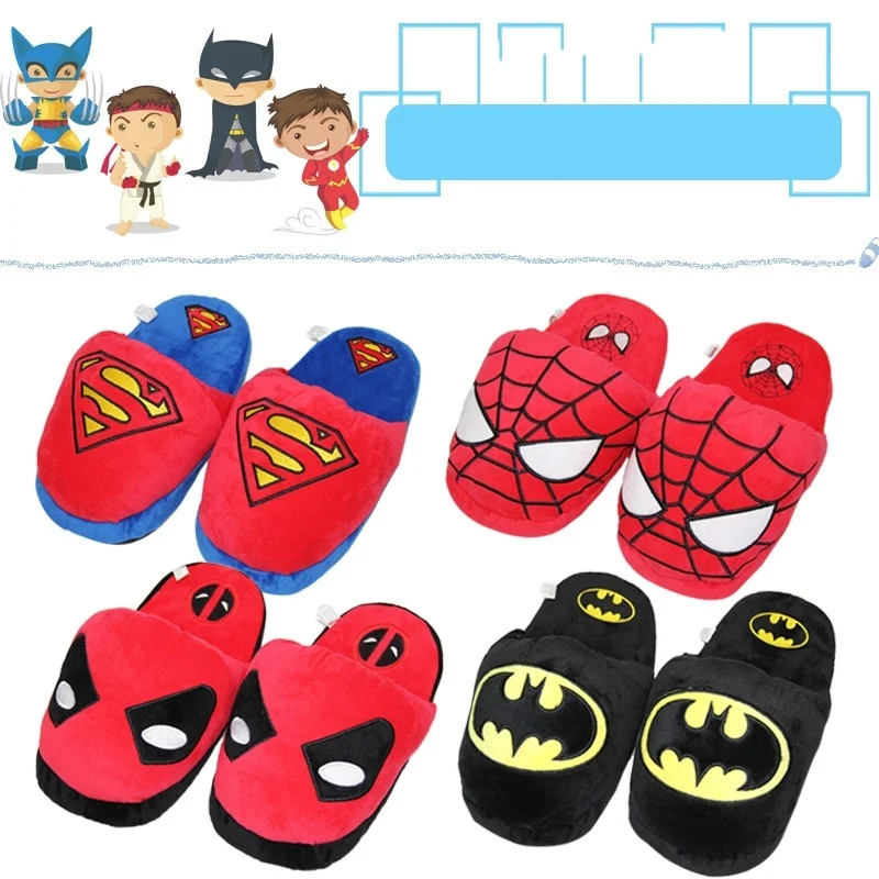 Marvel Spiderman Cartoon Shoes Batman Peluche Pantofole Cosplay Anime Warm Half Shoes Indoor Floor Homewear Shoes Party Gift