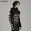 PUNK RAVE Men's Punk Sleeves Are Hollow Loop Straps Short Coat Handsome Cool Stand Up Collar Casual Mens Jacket Autumn 2