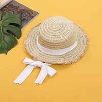 EWODOS Toddler Kids Girls Straw Sun Hat Wide Brim UV Protection Flat Top Sun Cap with Bandage Beach Sun Hat for Kids Girls 5