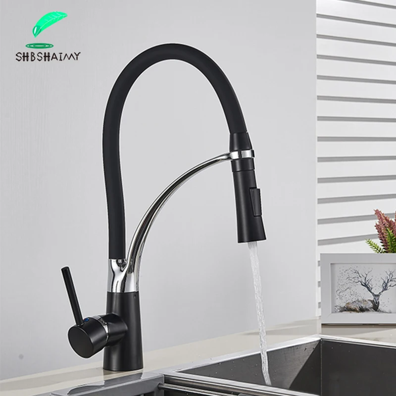 Kitchen Sink Faucet Pull Down Rotating Black Sink Tap Hot And Cold Water Mixer Brass Faucet Tap Deck Mounted Mixer Taps