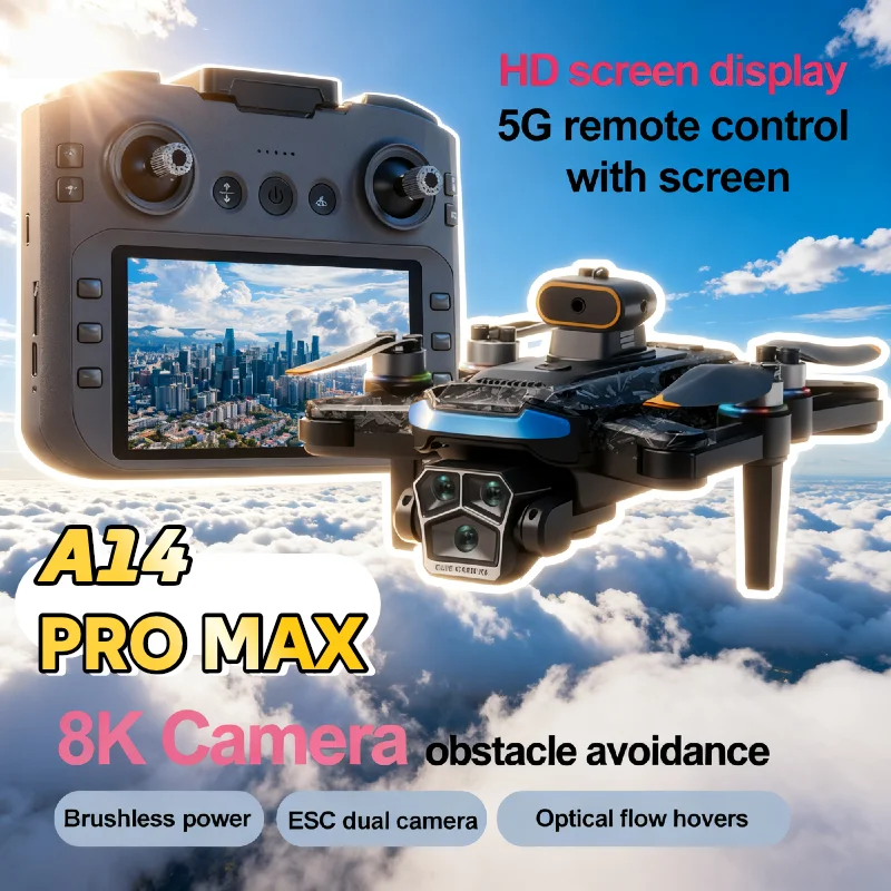 A14 Pro Max Drone con 3 batterie Brushless 8K Doppia fotocamera Evitamento ostacoli Pieghevole Quadcopter RC Schermo Distanza Drone Giocattoli - immagine 2