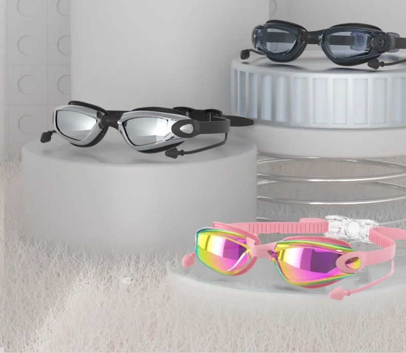 swimming goggles professional electroplating men and women all-in-one earplug anti-fog waterproof HD