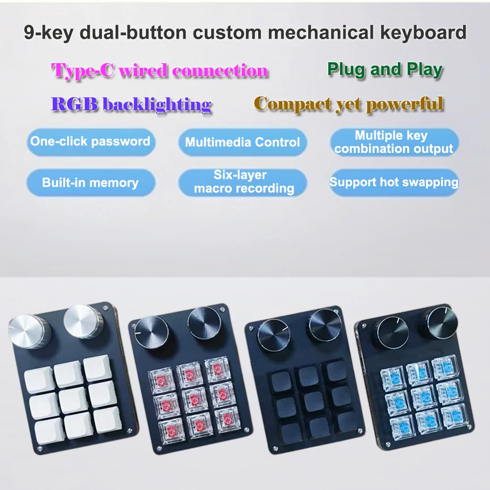 9-Key Multi-Functional Editing Keyboard, 6-Layer Macro Recording, Full-Key Customization, One-Step Operation for Control - 5