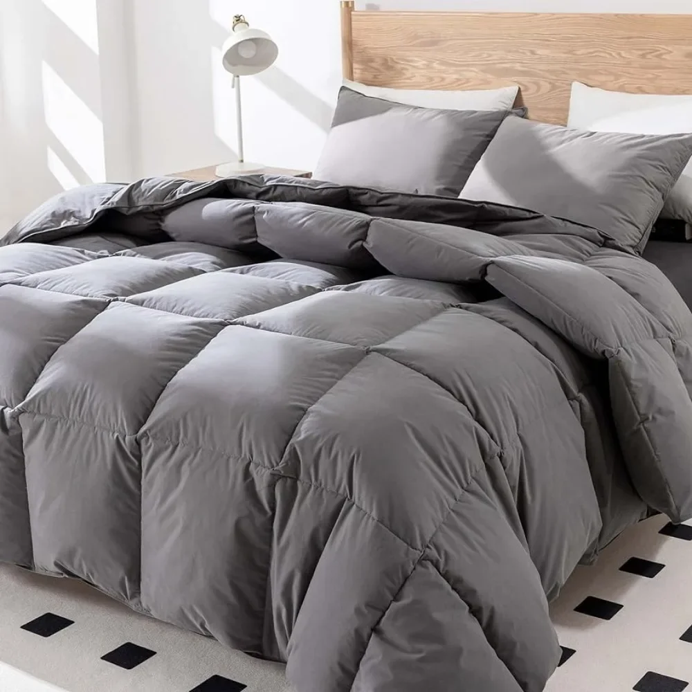 

Goose Feather Down Comforter King Size,750+ Fill Power,1200TC,100% Organic Cotton Fabric,All Season Grey Duvet 8 Corner Tabs