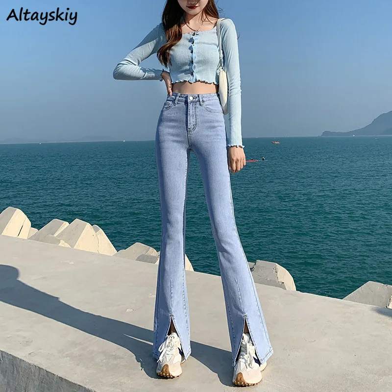 Flare Jeans Women Vintage Retro New Streetwear Ulzzang Females Harajuku  Slim All-match High Waist Trendy Casual Design Trouser