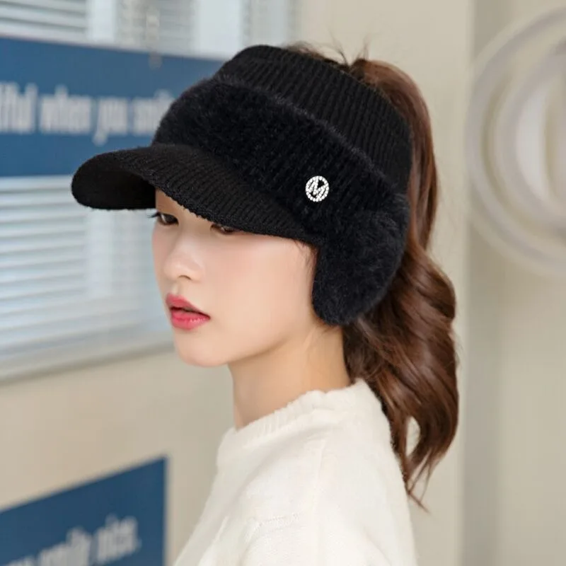 Peak Cap For Women's Wool Hats Caps Women Winter Warm Knitted