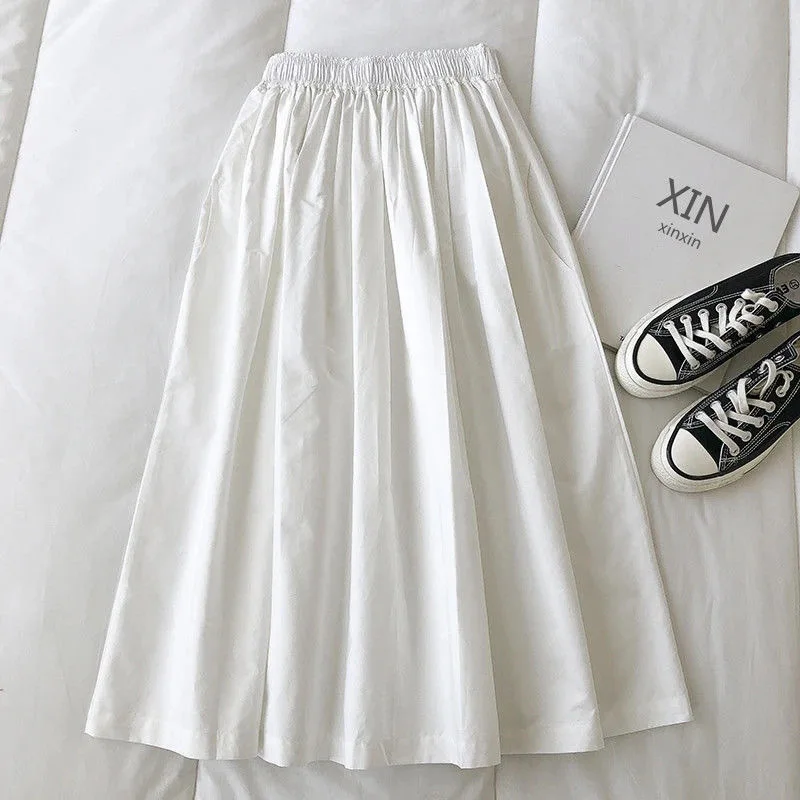 تنورة نسائية بيضاء طويلة عالية الخصر على شكل حرف a...