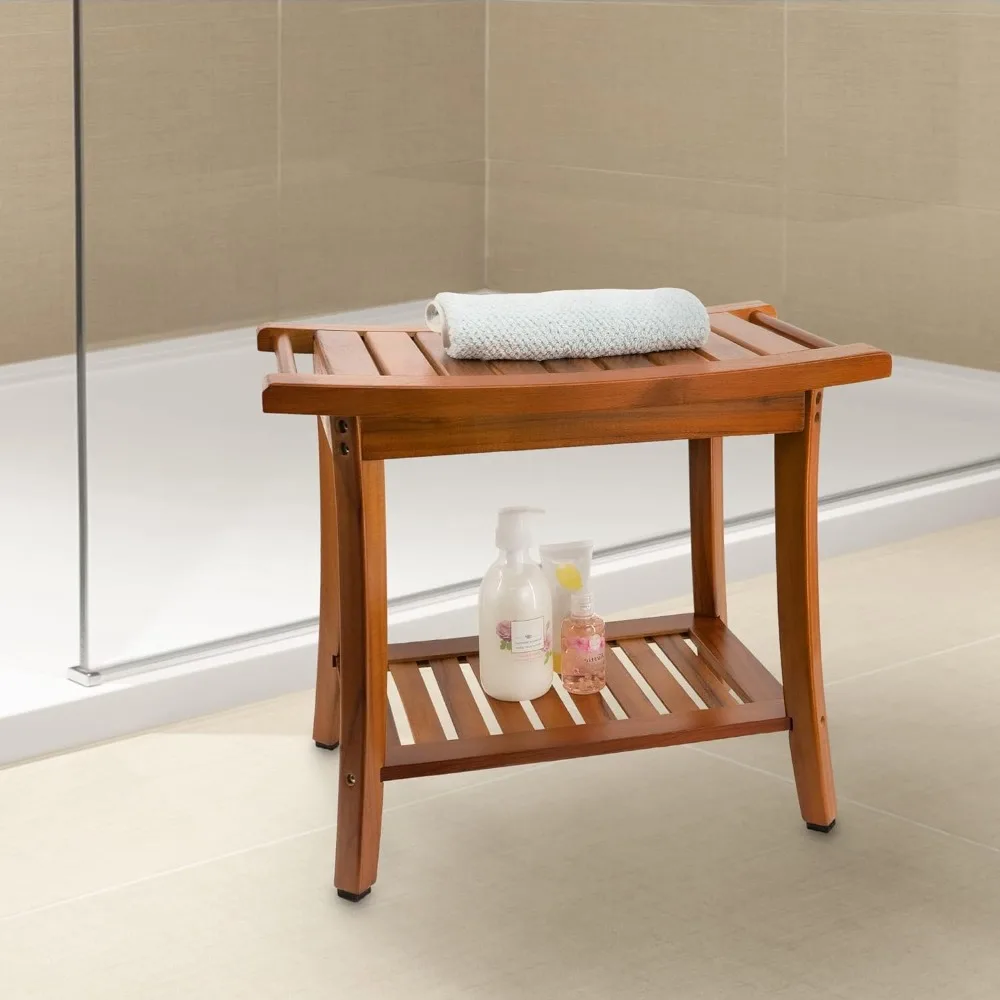 Bathroom Chairs, Portable Wooden Spa Bathing Stool with Storage Towel Shelf, Perfect for Indoor and Outdoor Use,Bathroom Chairs