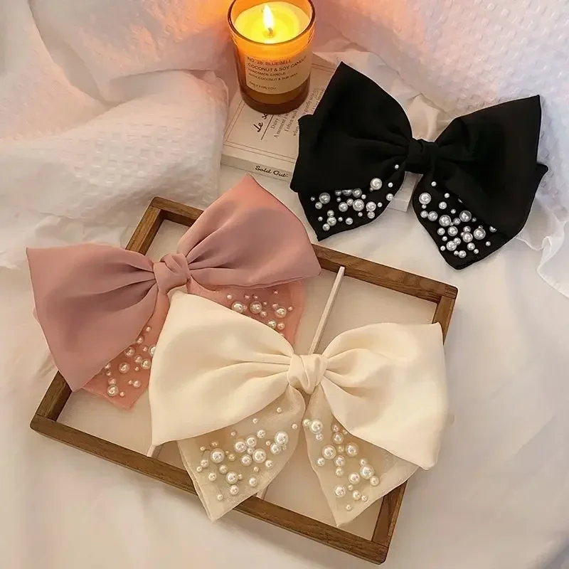 1pc Luxury Pearl Hair Bow - Double Layer French Clip for Women, Elegant Spring Hair Accessories for Wedding Party