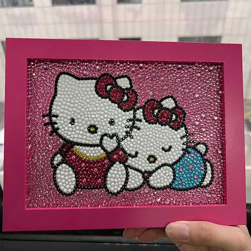 TAKARA TOMY Student Diamond Painting Full Diamond Cat Hello Kitty Glitter  Hand-painted Girl Birthday Gift Paste Toy Photo Frame