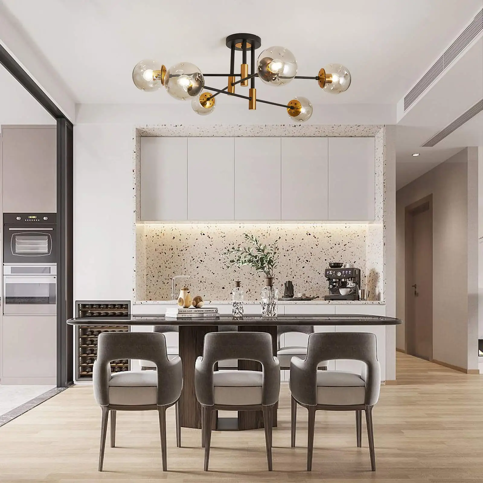 Modern Glass 6/8-Light Chandelier Pendant Light for Living Room Bedroom Dining Room Kitchen Hallway Ceiling Fixture LED Lights