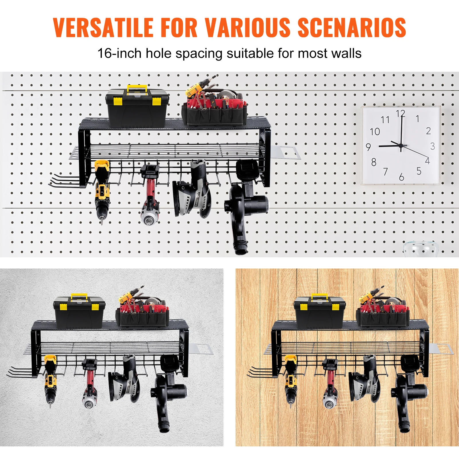 VEVOR 3 Layers Power Tool Organizer Wrench Wall Mount Holder Workshop Storage Rack Garage Metal Shelf for Screwdriver Tools 6