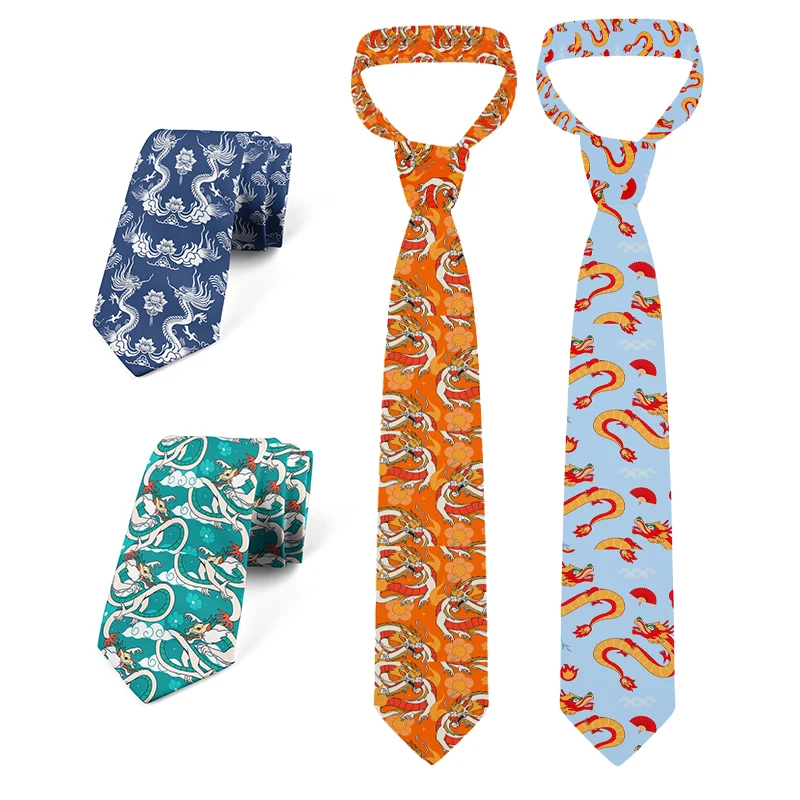 

Властный мужской галстук с принтом зодиака дракона Модный деловой ГАЛСТУК унисекс аксессуары для рубашек