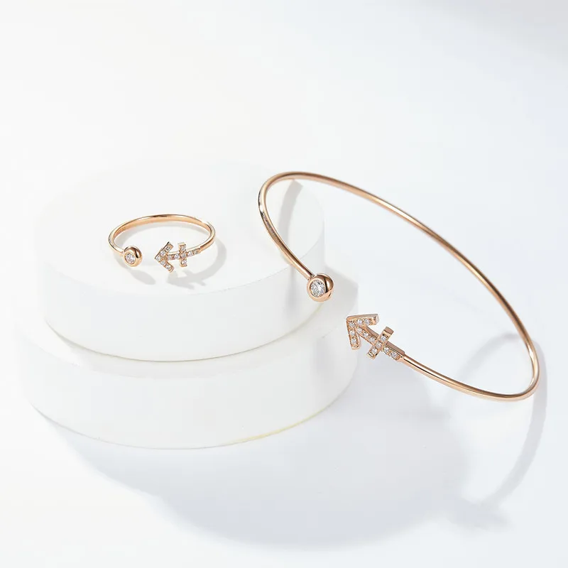 MEFUDIOR 12 Constellation Series Fine Jewelry Fashion Female Rings Adjustable Sagittarius 18K Rose Gold Rings For Women FX11M
