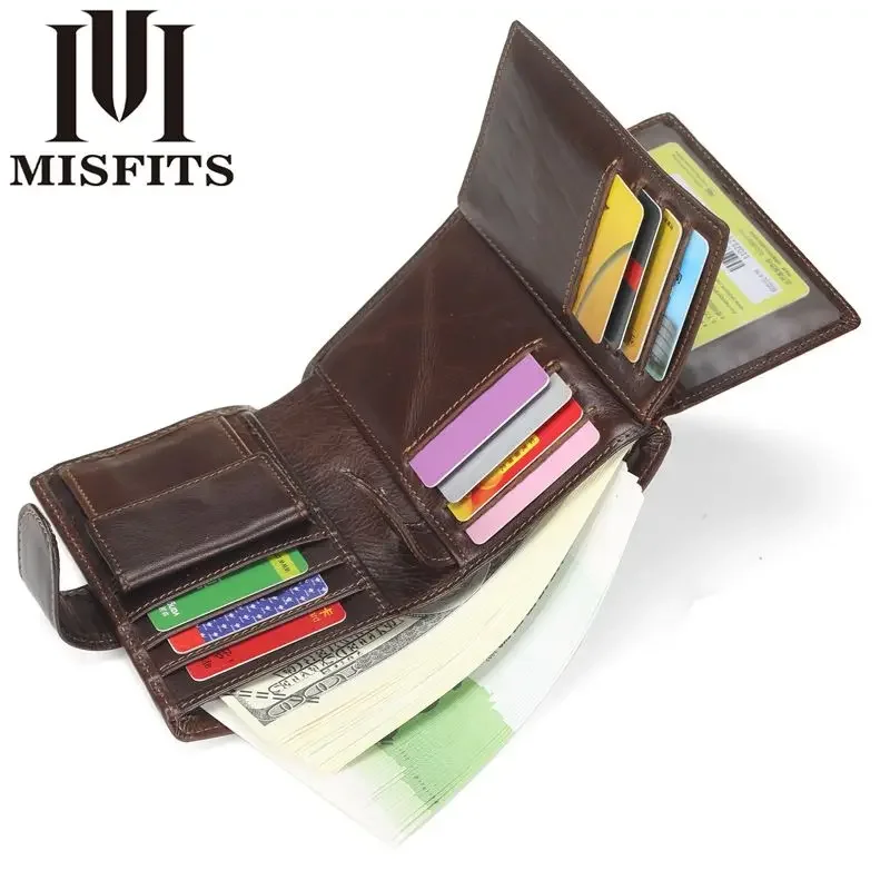 

【First layer cowhide】Tri-fold wallet men's short leather vertical retro men's wallet multifunctional change card holder