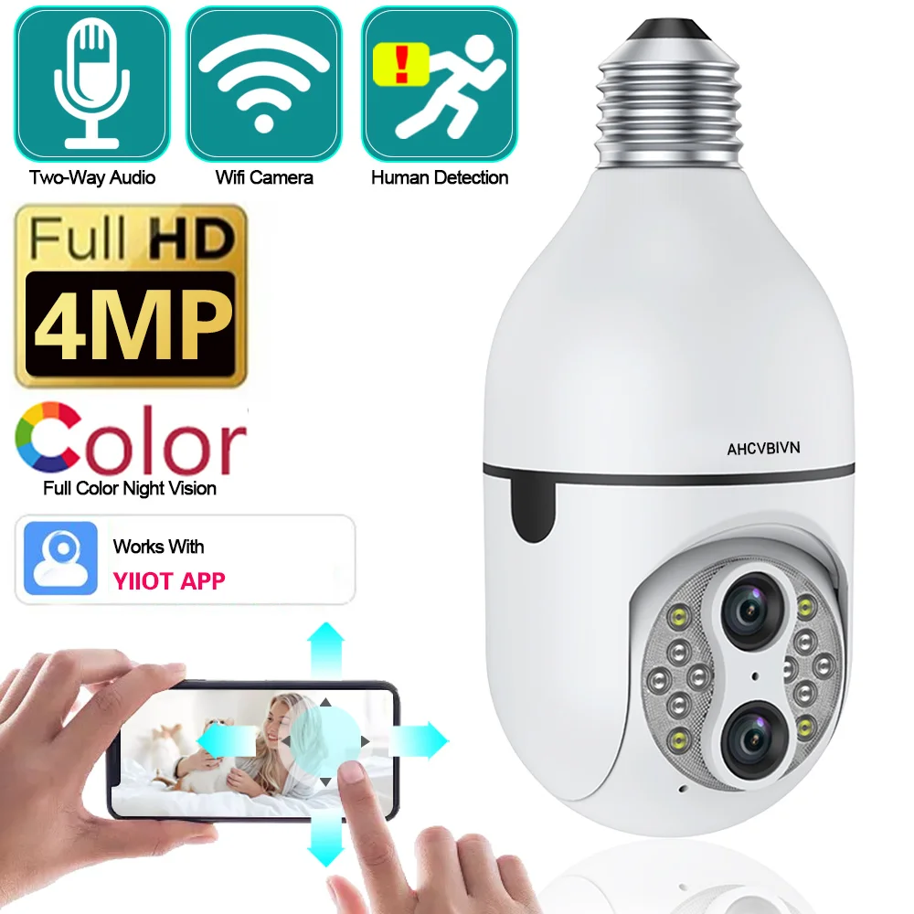 YIIOT Dual Lens E27 Bulb Camera 4MP WIFI Auto Tracking IP Camera Motion