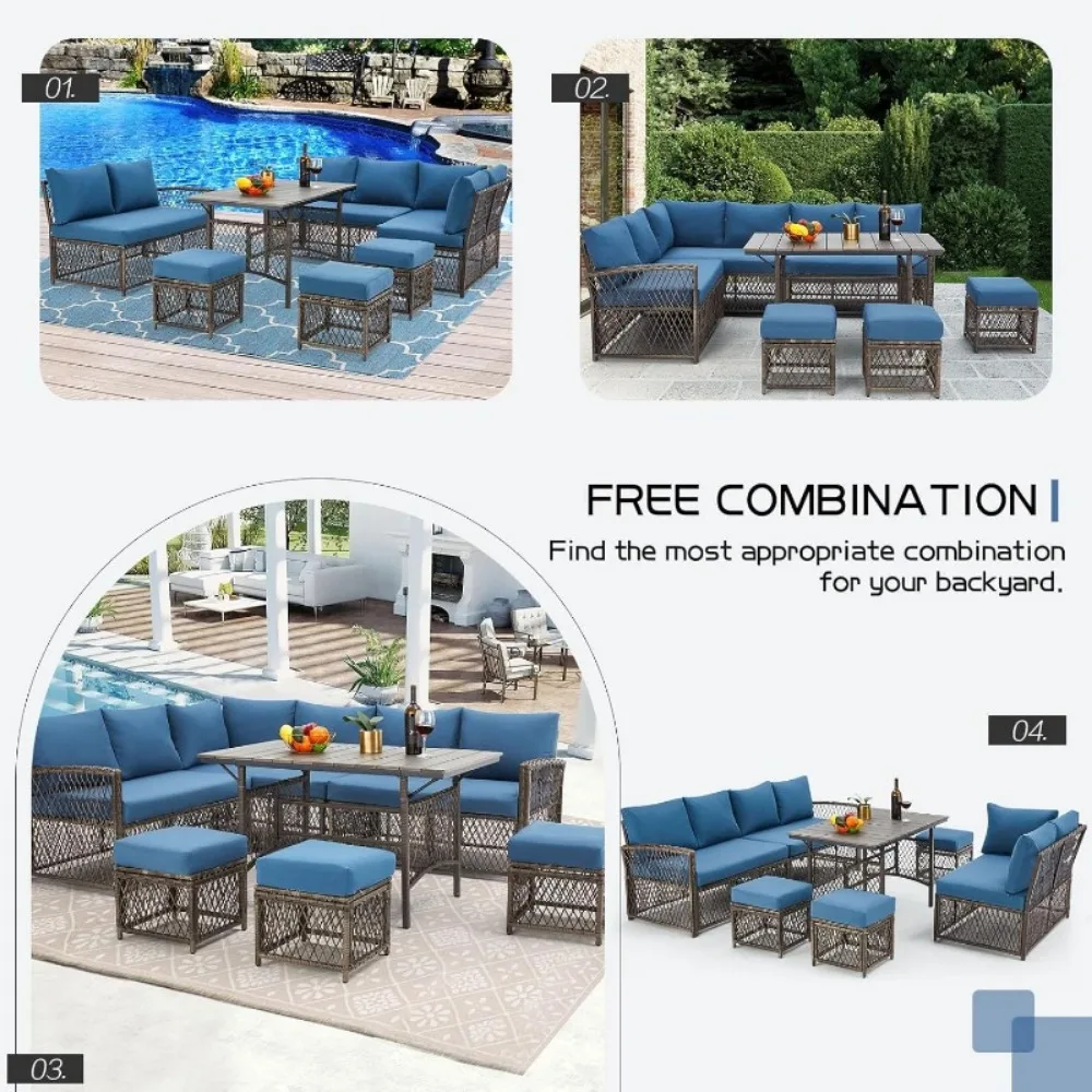 Patio Furniture Set 7 Pieces Wicker Outdoor Sectional Sofa High Table Chairs PE Rattan Conversation Dining Set