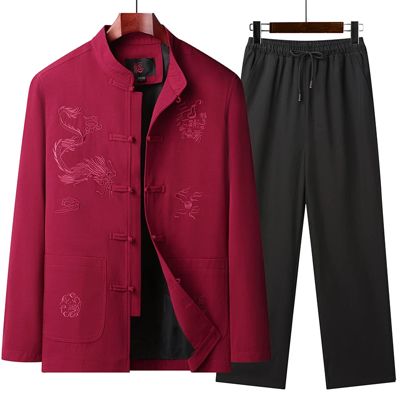 

2024 Chinese Style sets Men Cotton Linen Tops Pants Hanfu Tang Suit Kung Fu Tai Chi Uniform Oriental Fashion Clothing Set